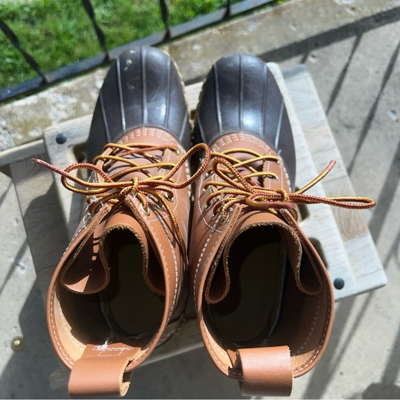 LL Bean Men’s 9M Duck Boots Tan Leather Brown Rubber 6 Eye Maine USA 8 Inch - Picture 10 of 11